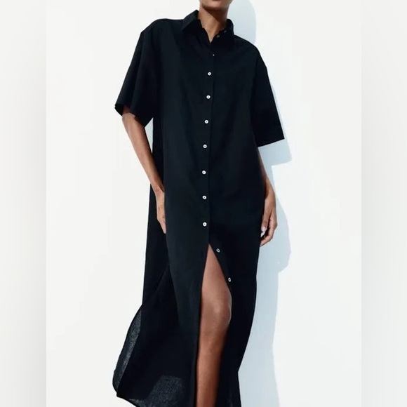 Snappy Turtle Delray Beach Fl Black Linen Shirt Dress Midi Pockets Size XL - Picture 9 of 9